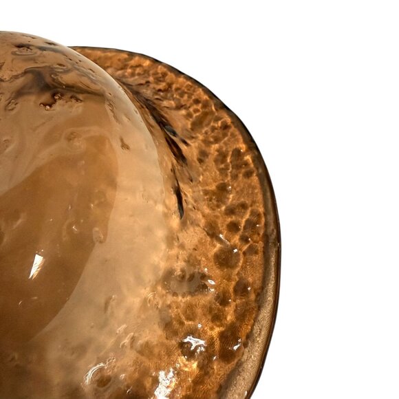 Hand Blown Amber Art Glass Dish With Silver-Tone PINECONE Embellishment - Picture 6 of 8